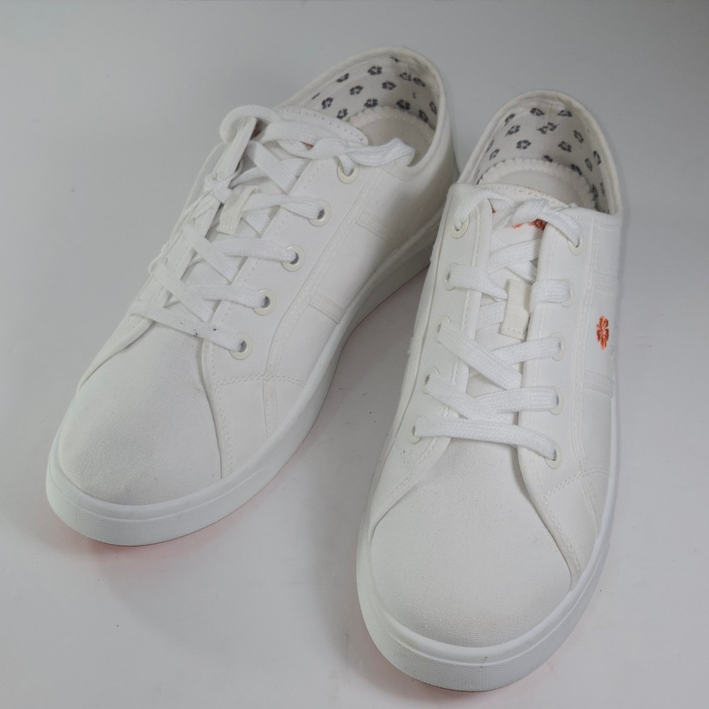 Tommy Hilfiger White Canvas Sneakers Flower Logo Lace‎ Up Low Top Size 9.5